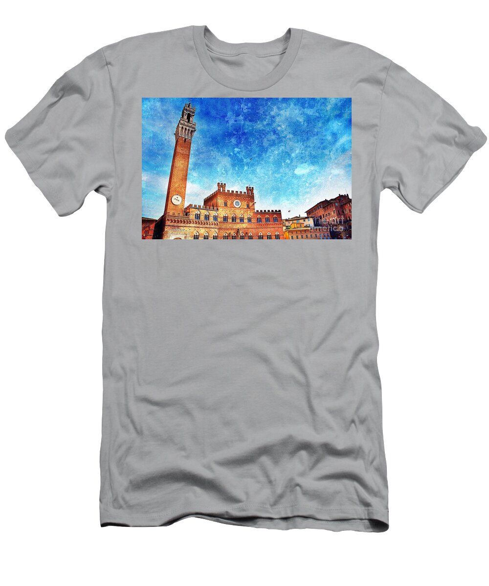Siena T-Shirt featuring the photograph Torre del Mangia in Piazza del Campo in Siena by Ramona Matei