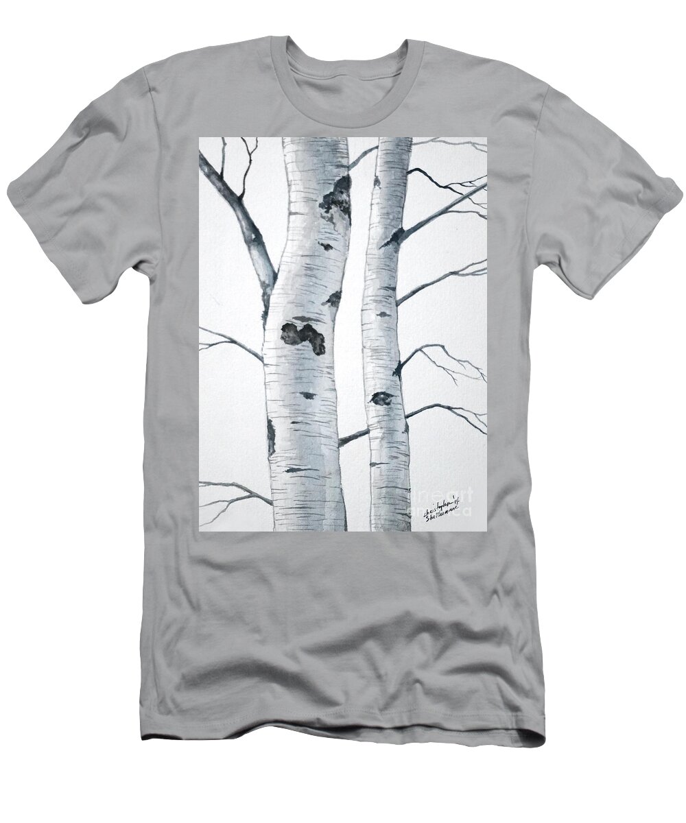 Birch T-Shirt featuring the painting Two Birch Trees by Christopher Shellhammer