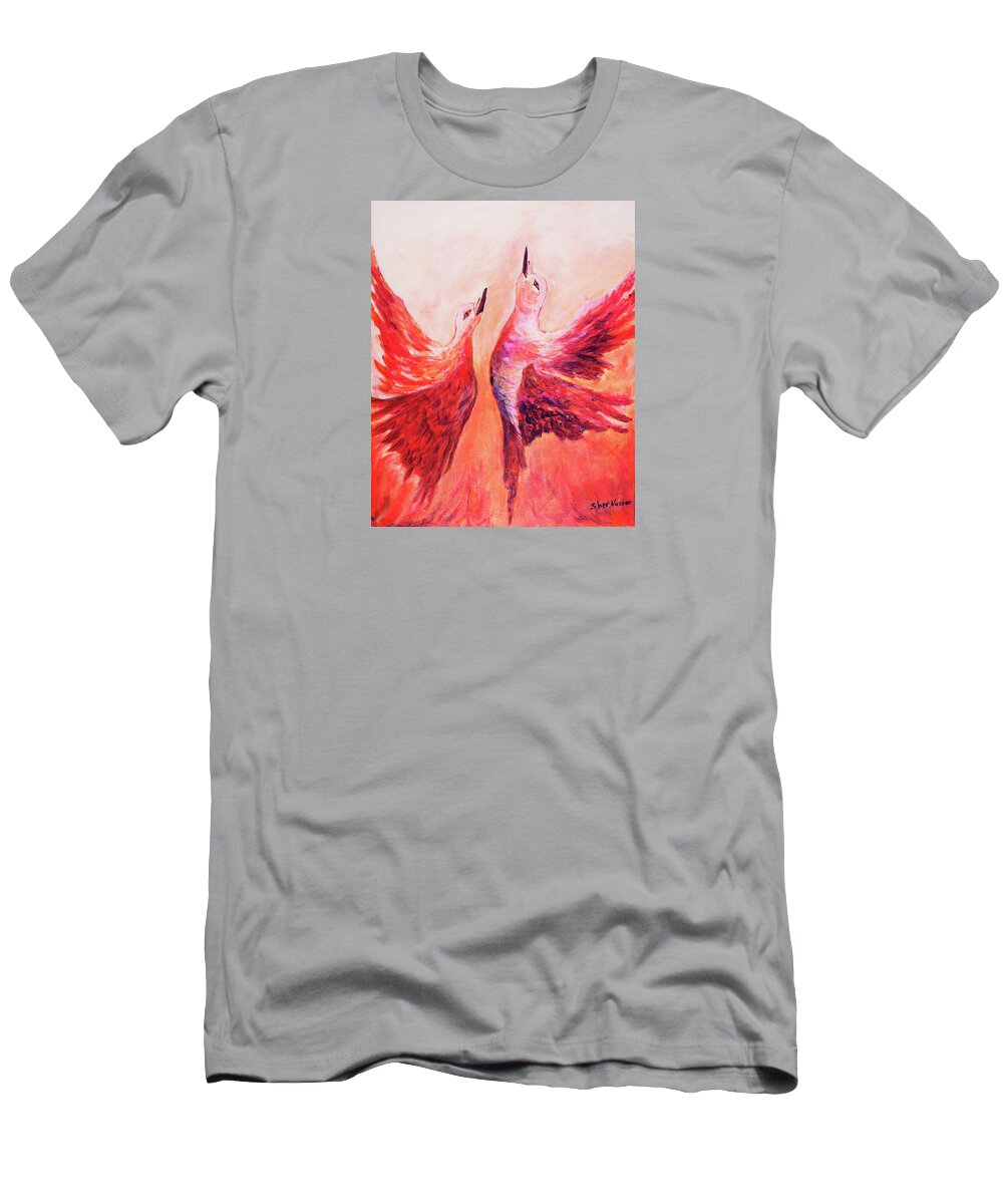 Art - Acrylic T-Shirt featuring the painting Towards Heaven Canadian Geese by Sher Nasser