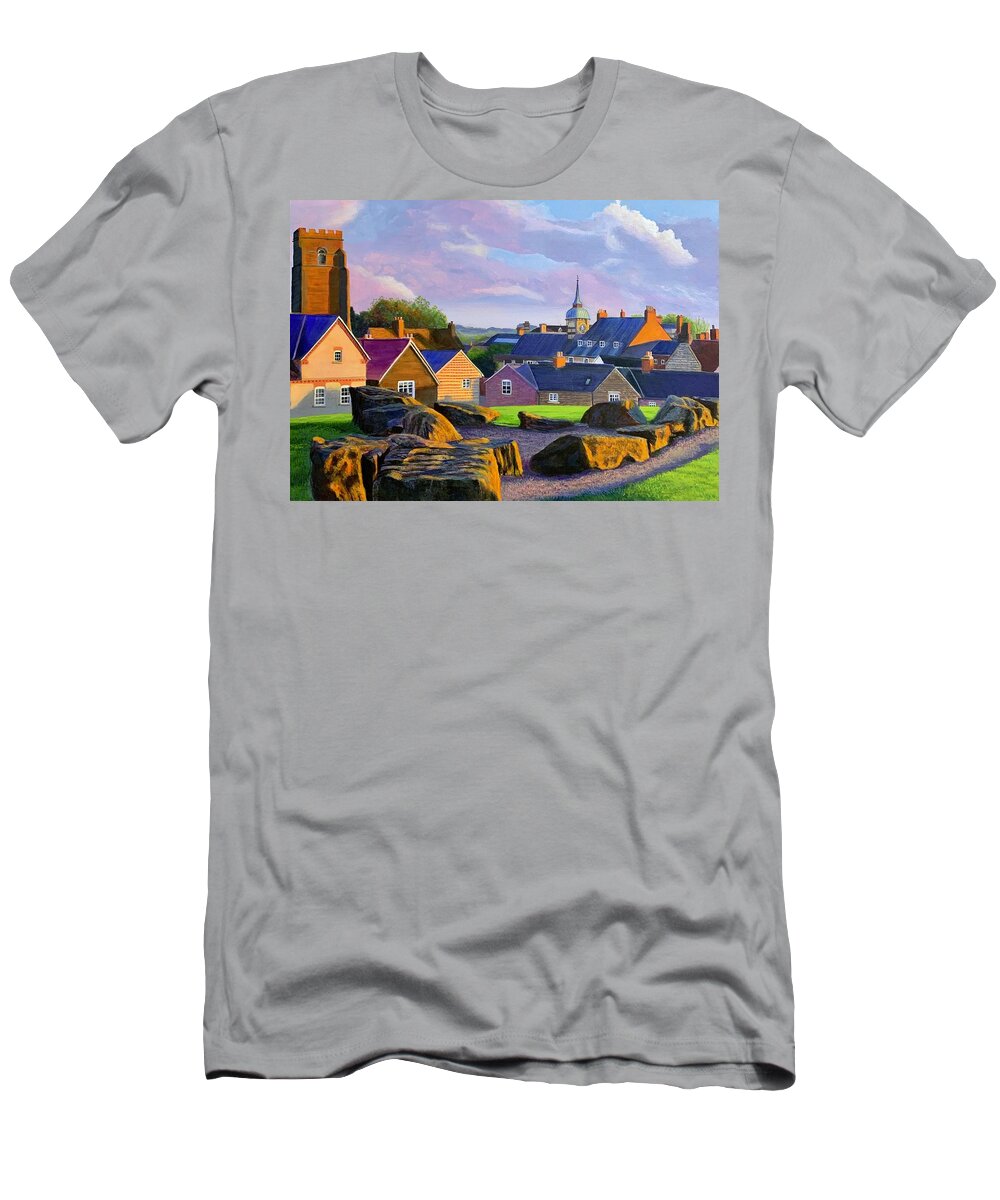 Towcester T-Shirt featuring the painting Towcester Skyline by Caroline Swan
