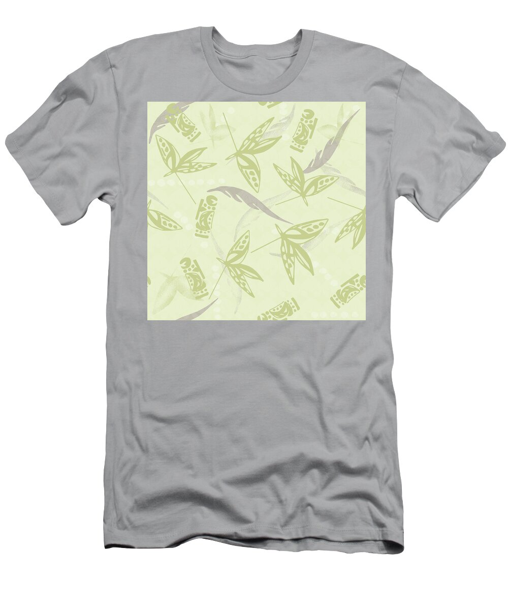 Tribal T-Shirt featuring the digital art Tribal Leaves, Drums, and Feathers Pattern by Sand And Chi