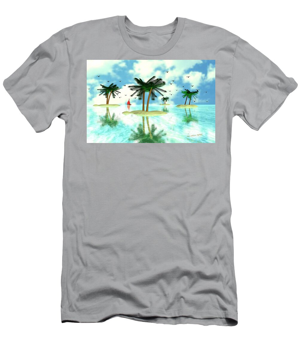 Digital Palm Island Tropical Water T-Shirt featuring the digital art Tropical Dreams by Bob Shimer