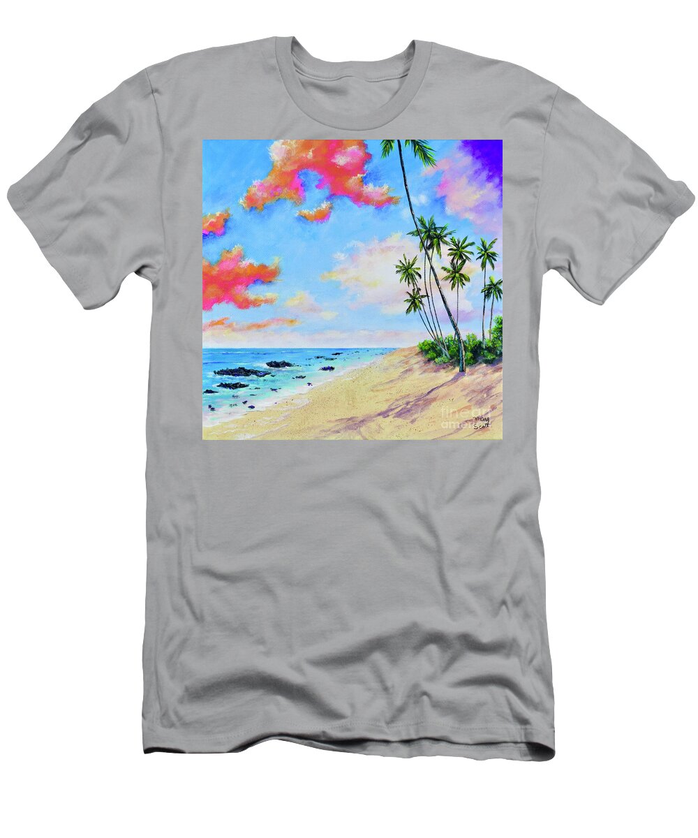 Blue T-Shirt featuring the painting Tropical Island by Mary Scott
