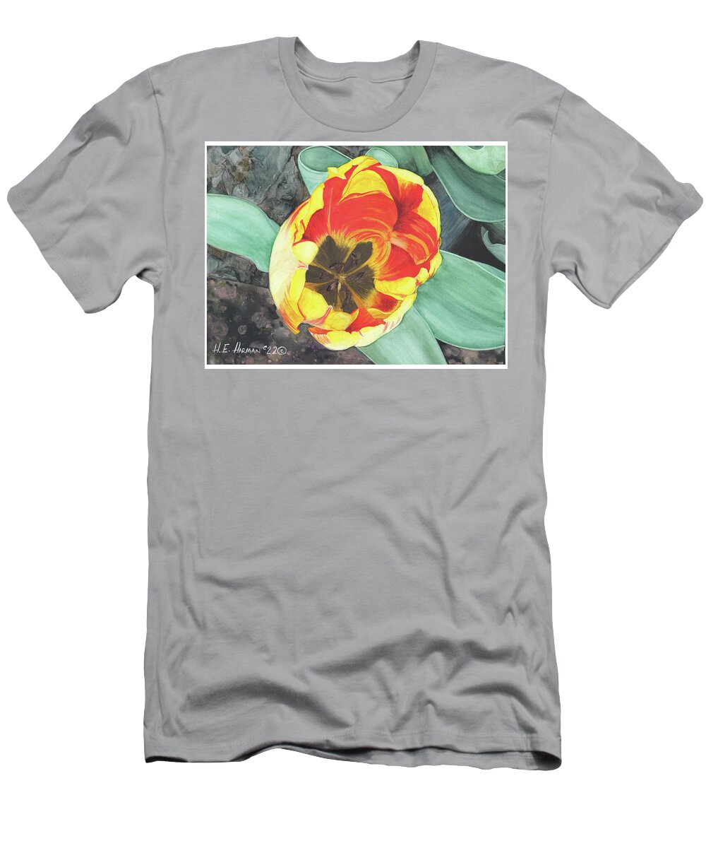 Watercolor T-Shirt featuring the painting Tulip Heart by Heather E Harman