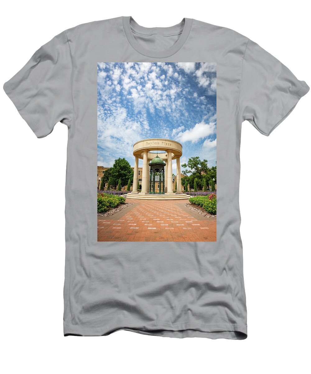 Tulsa T-Shirt featuring the photograph Tulsa Oklahoma's Bayless Plaza And Kendall Bell - University Landmark by Gregory Ballos