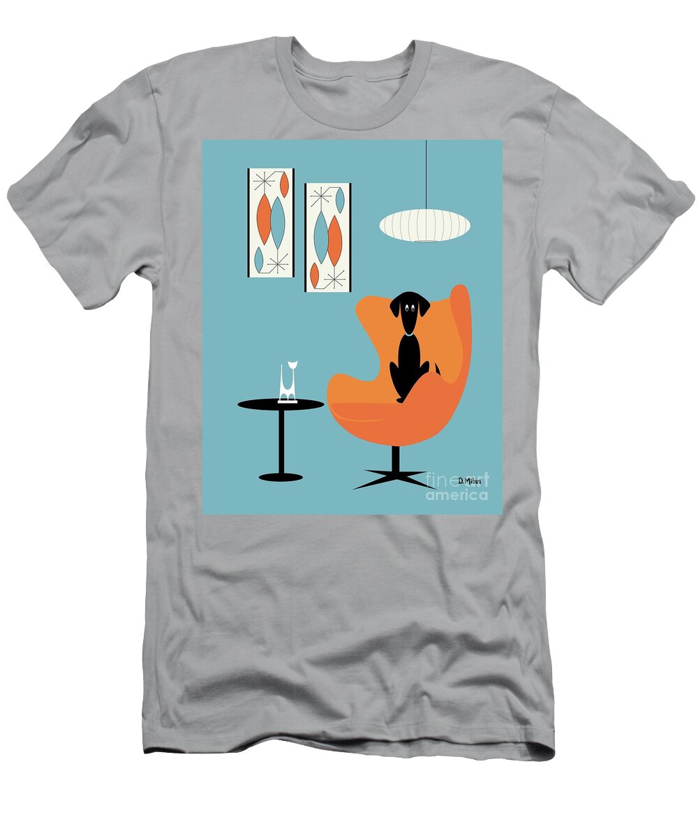 Mid Century Dog T-Shirt featuring the digital art Turquoise Room with Black Dog by Donna Mibus