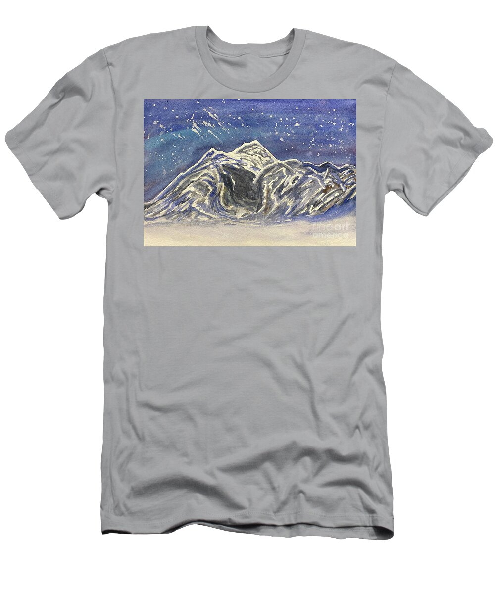 Mt Baker T-Shirt featuring the painting Twilight Mountain by Lisa Neuman