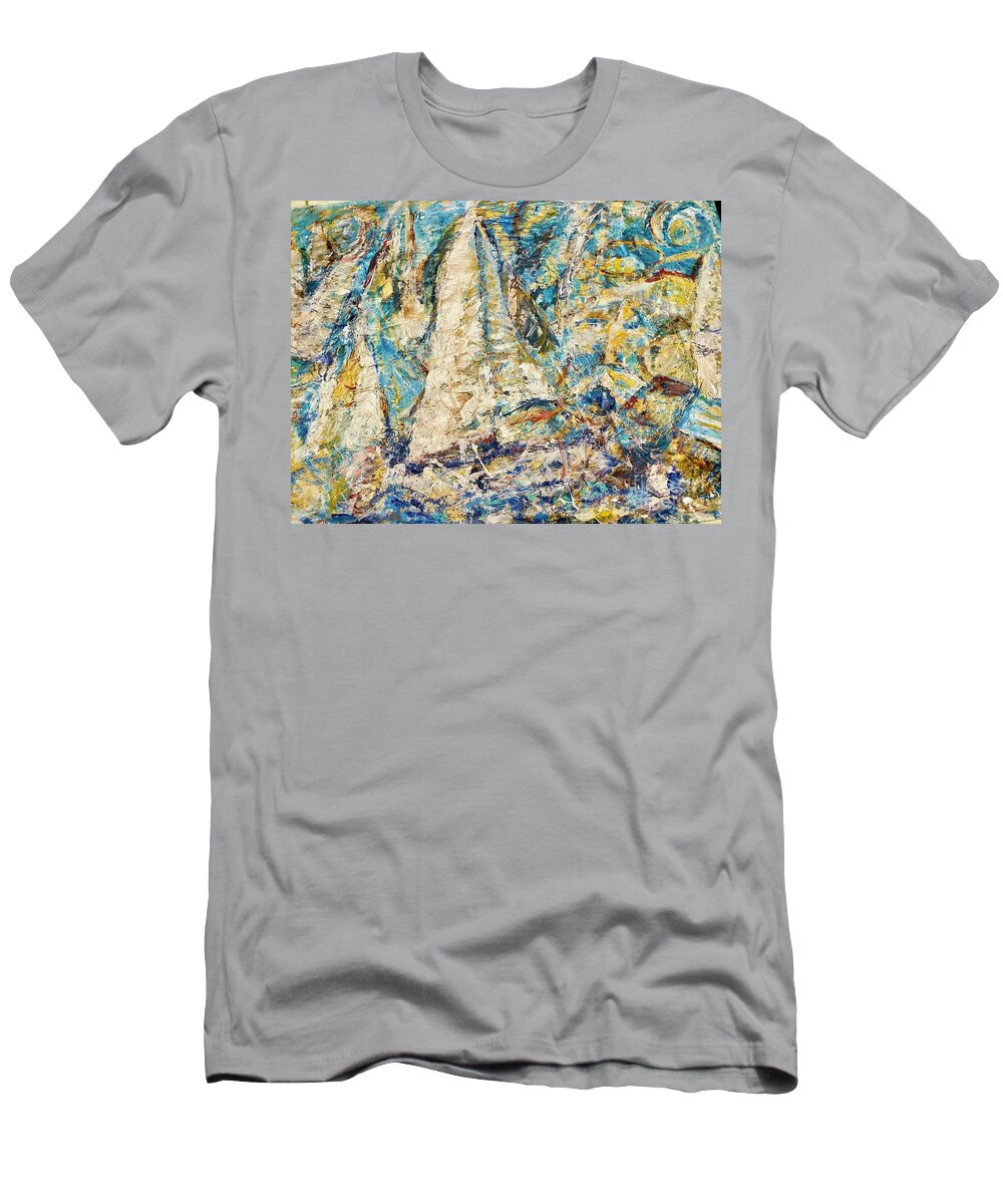 Seascape T-Shirt featuring the painting Twilight sail II by Fereshteh Stoecklein