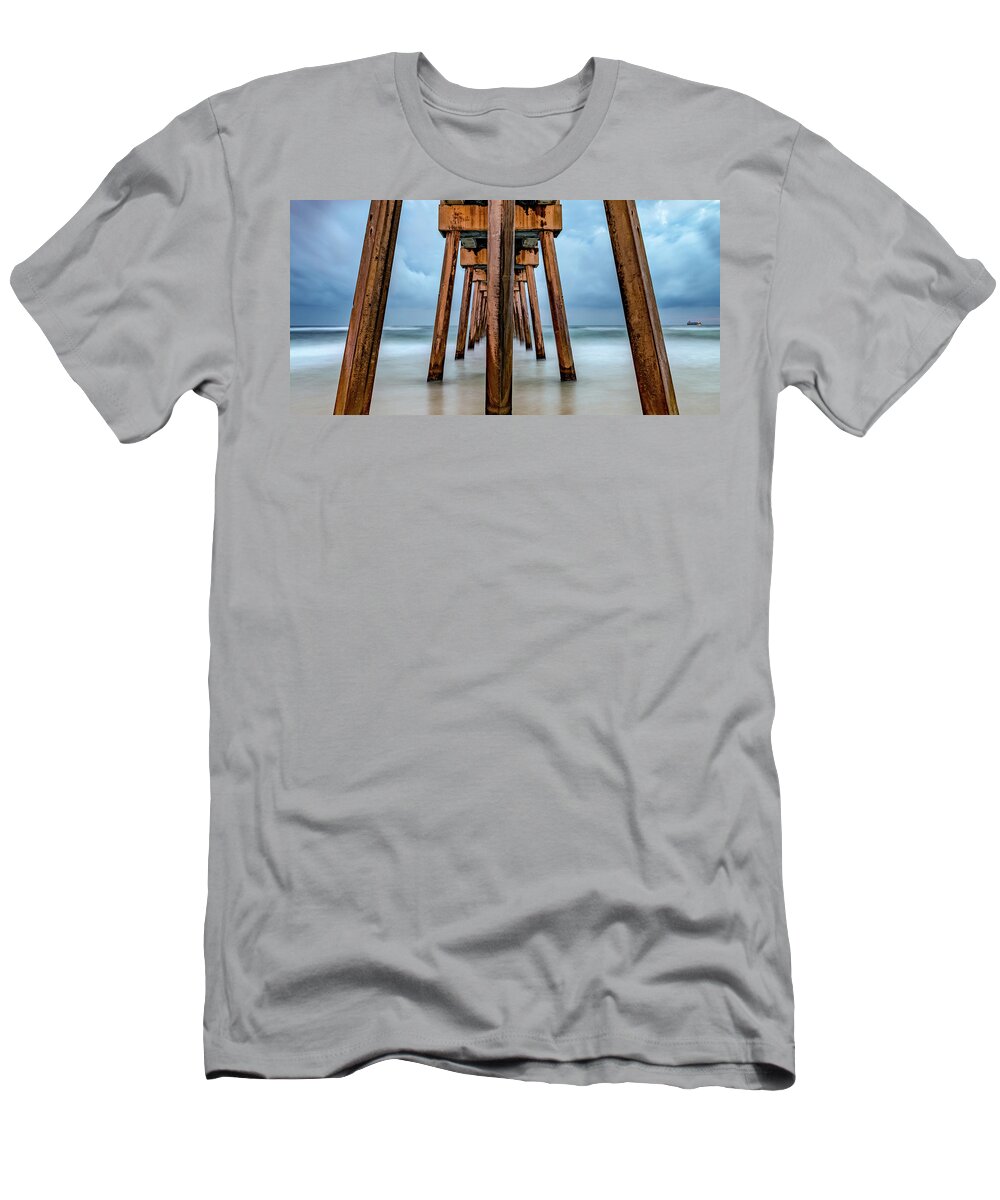 America T-Shirt featuring the photograph Under The Russell Fields Pier Panorama - Panama City Beach by Gregory Ballos