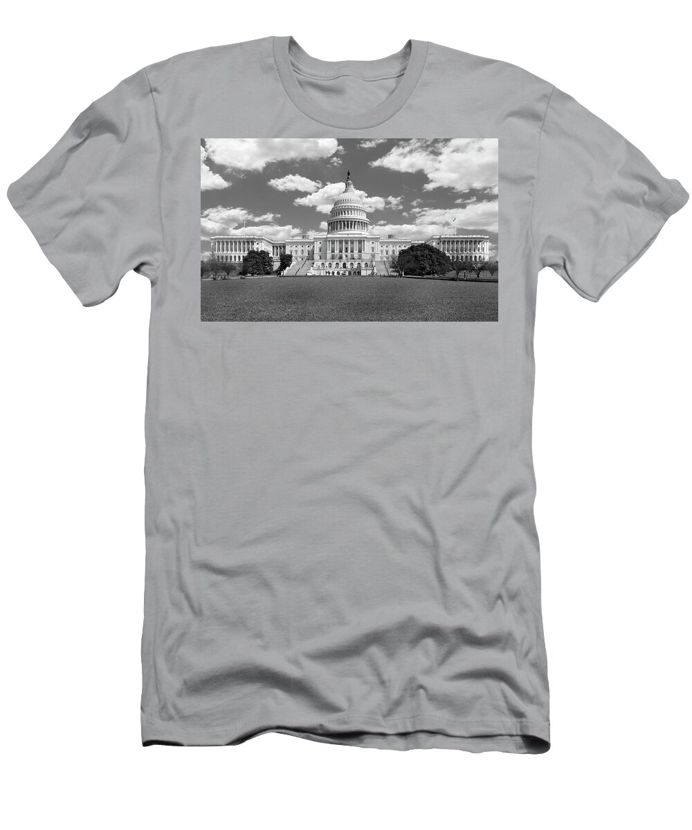 Us Capitol T-Shirt featuring the photograph United States Capitol Building bw by Mike McGlothlen