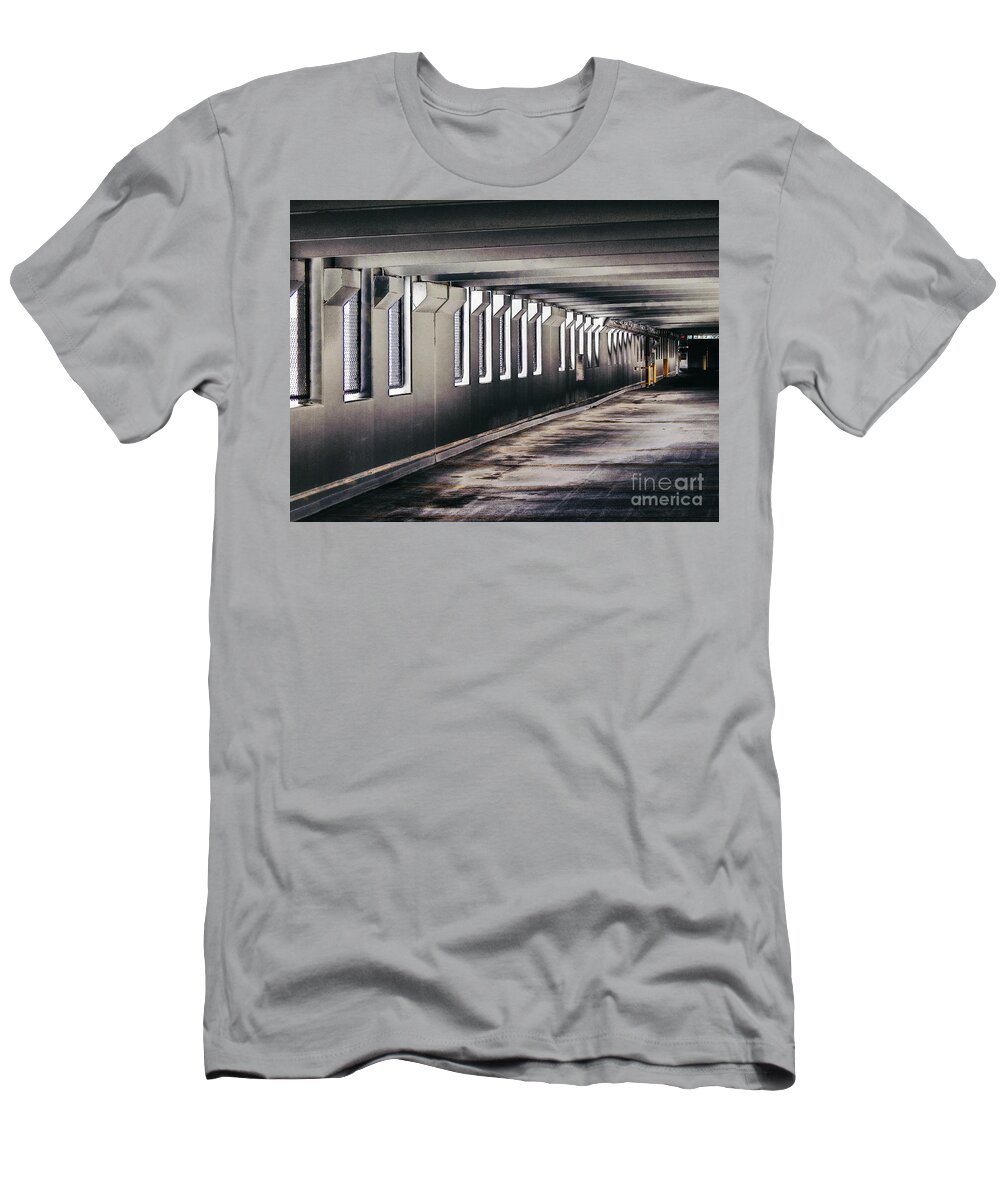 Parking Structure T-Shirt featuring the digital art Vacant Parking Structure by Phil Perkins