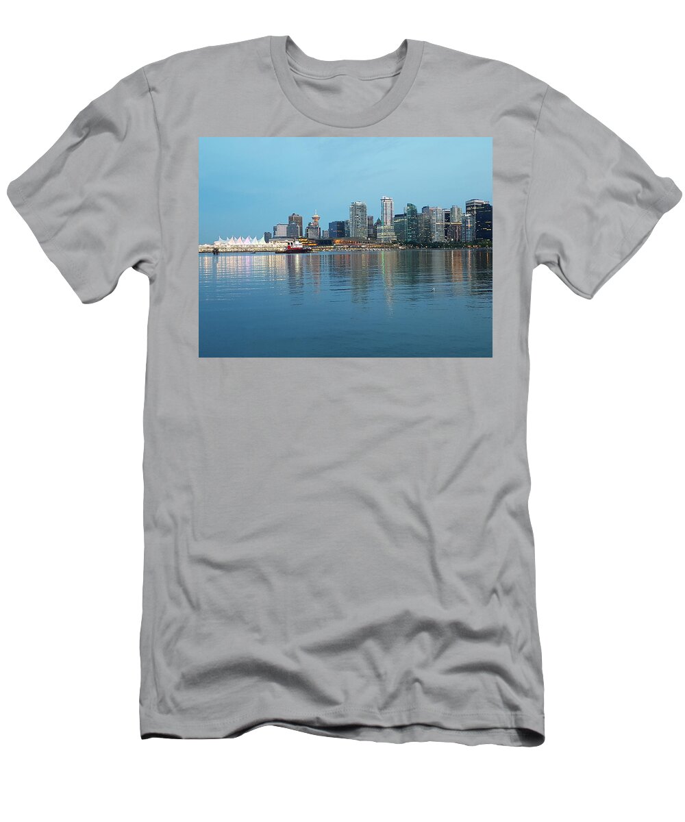 Stanley Park T-Shirt featuring the photograph Vancouver Skyline from Stanley Park Seawall by James Cousineau