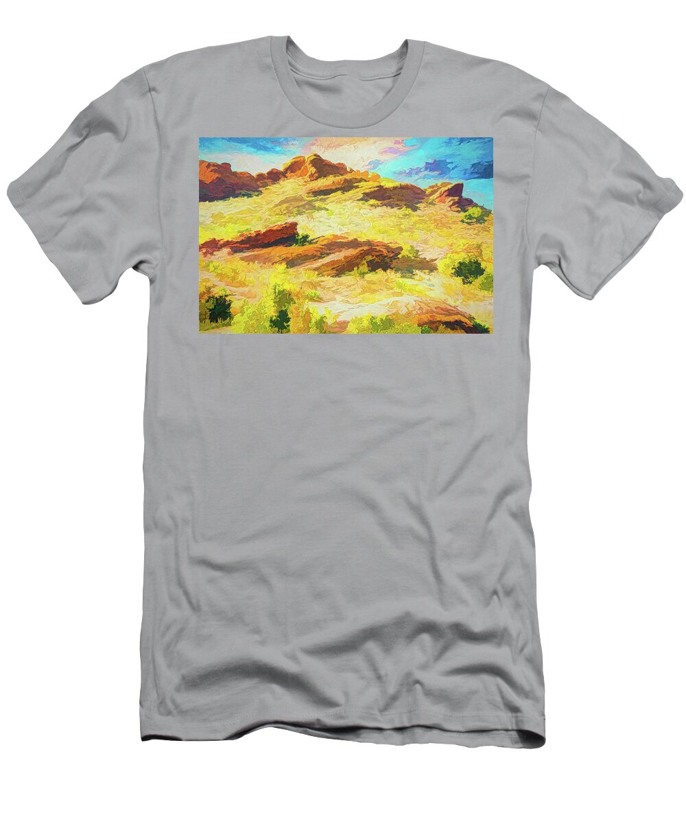 California T-Shirt featuring the photograph Vasquez Rocks at Sunset 3 fx by Dan Carmichael