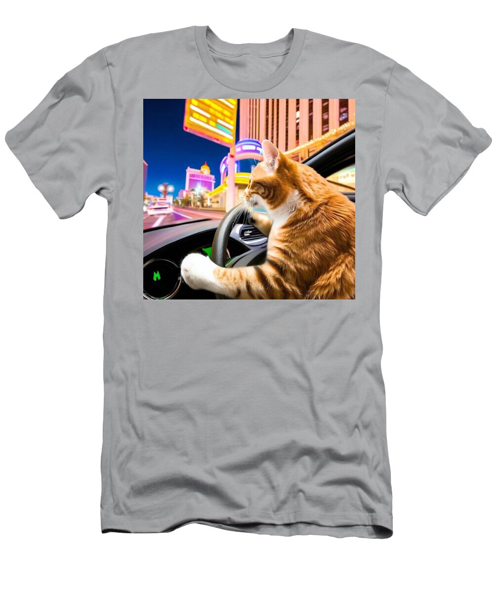 Cat T-Shirt featuring the digital art Vegas Trip by Cats In Places