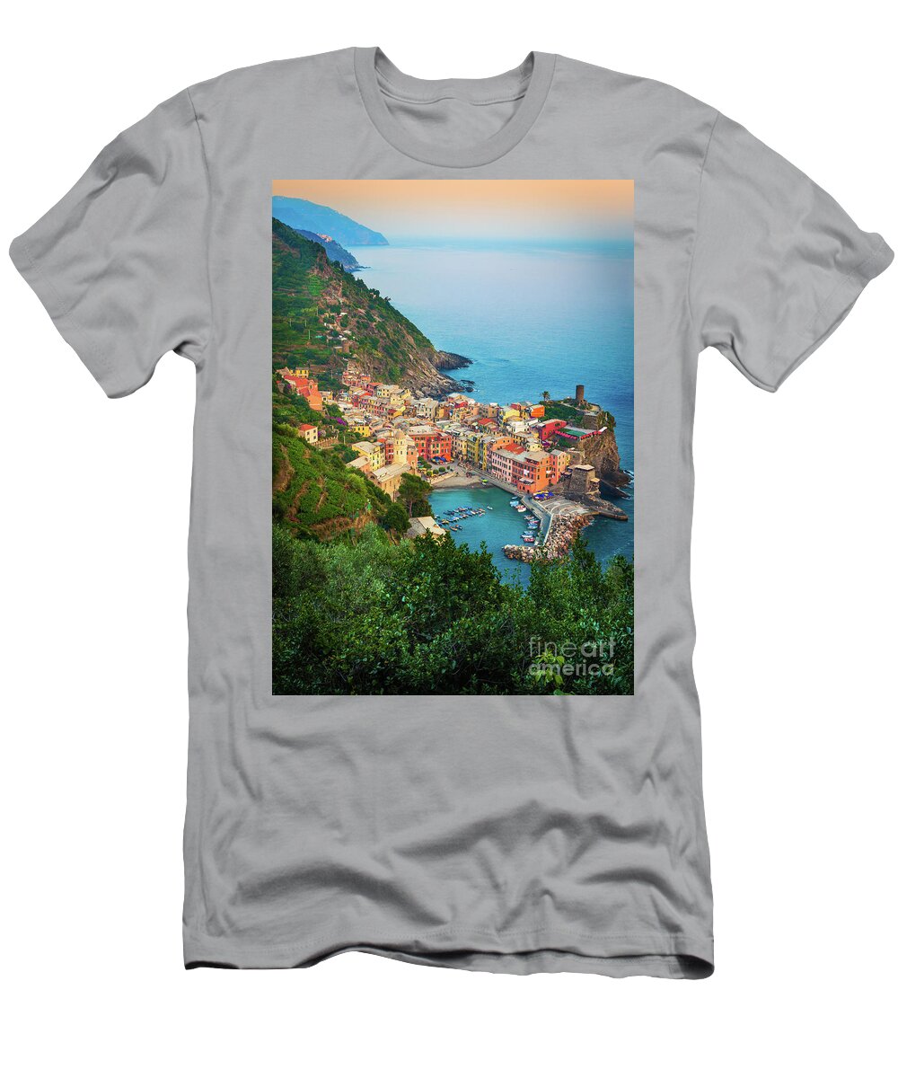 Cinque Terre T-Shirt featuring the photograph Vernazza from above by Inge Johnsson