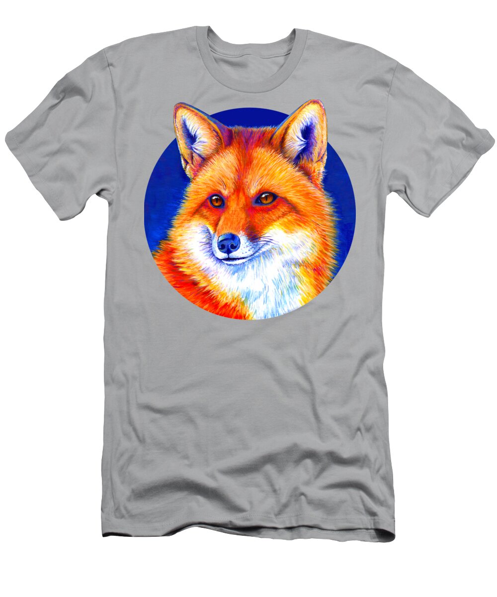 Red Fox T-Shirt featuring the painting Vibrant Flame - Colorful Red Fox by Rebecca Wang
