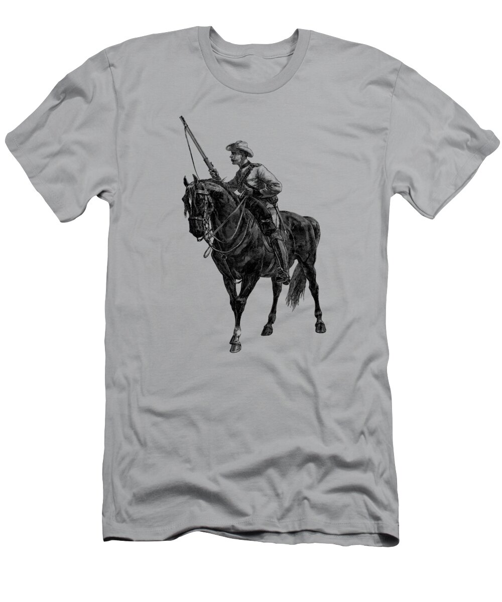 Cavalry T-Shirt featuring the digital art Victorian Soldier And Horse by Madame Memento
