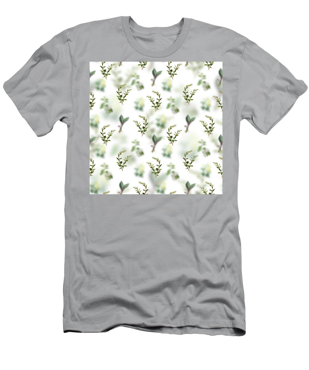 Vintage T-Shirt featuring the mixed media Vintage Andromeda Marginata Bloom Floral Garden Pattern on White n.0086 by Holy Rock Design
