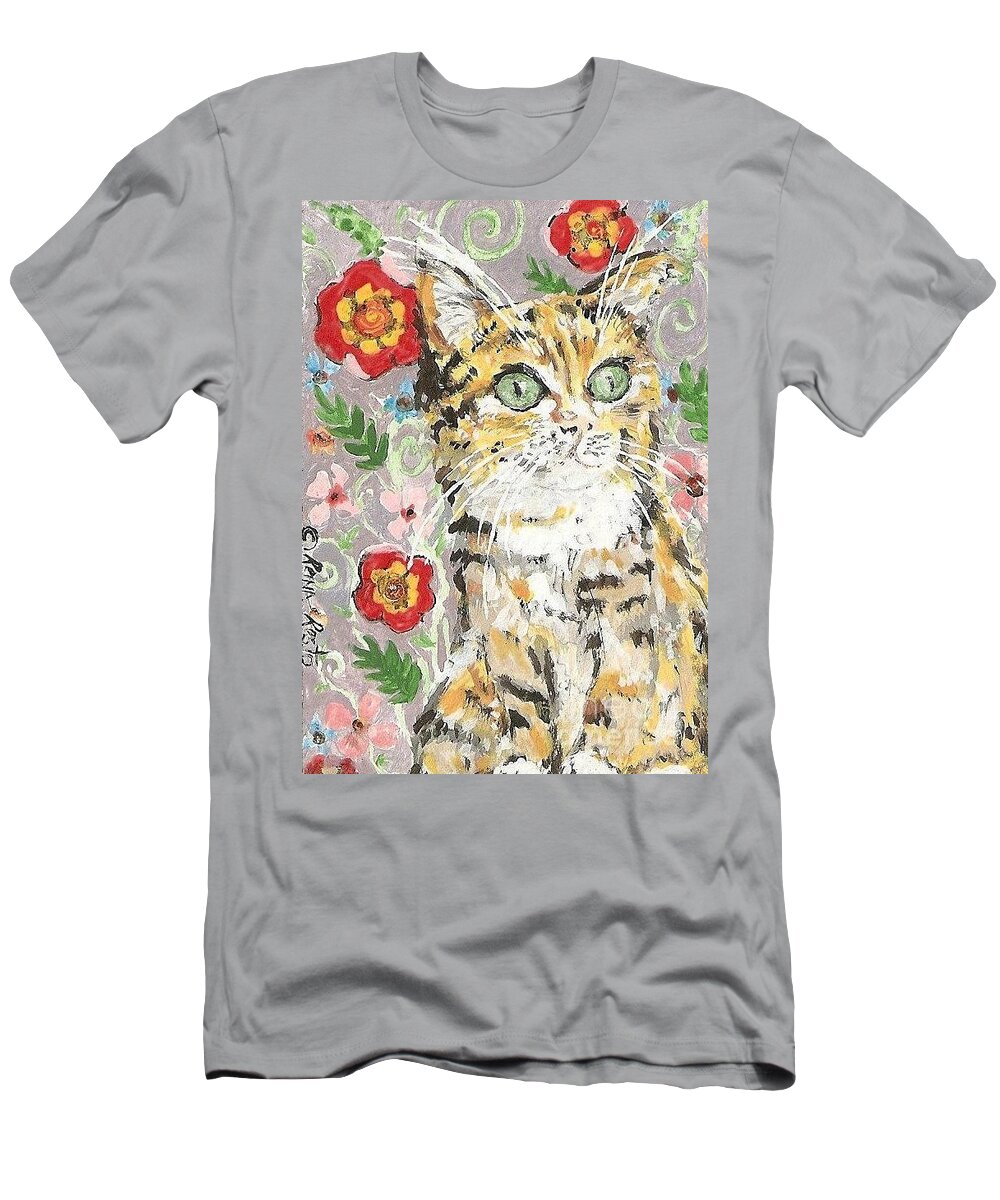 Cat's Artwork T-Shirt featuring the painting Vintage Cat by Reina Resto