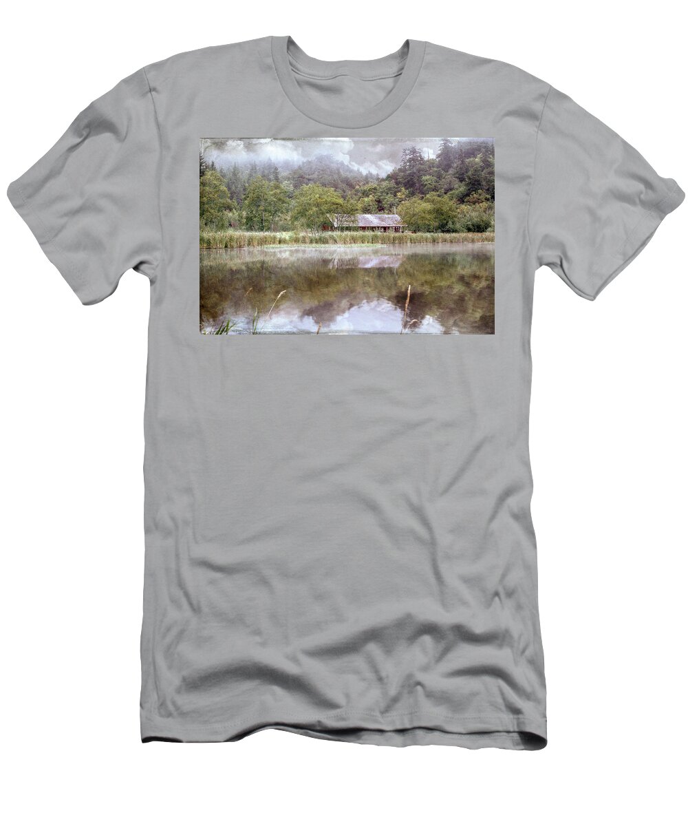 Barns T-Shirt featuring the photograph Vintage Farm on the Edge of the Lake by Debra and Dave Vanderlaan