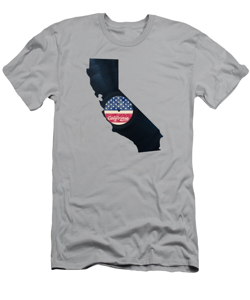 California T-Shirt featuring the photograph Vinyl California map by Delphimages Map Creations