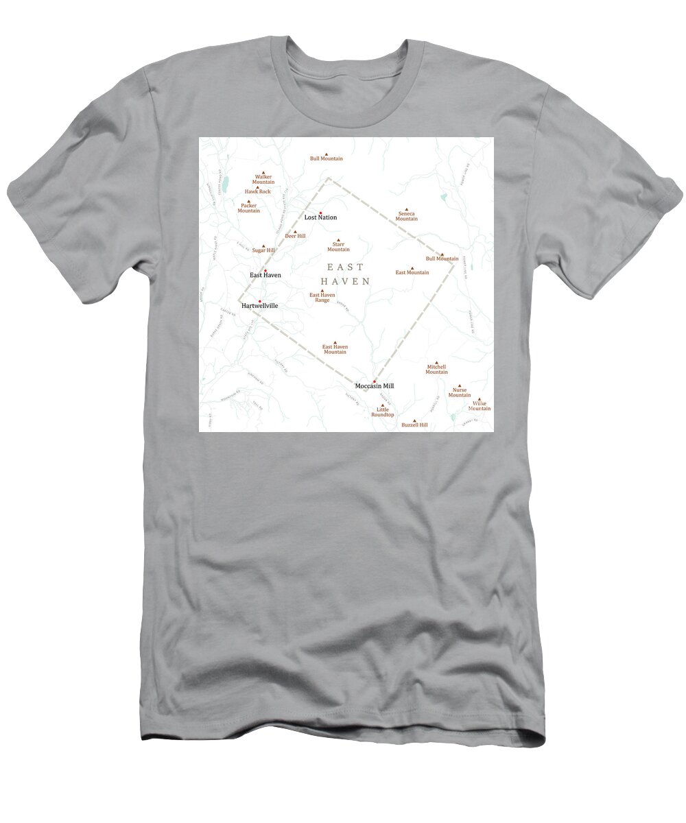 Vermont T-Shirt featuring the digital art VT Essex East Haven Vector Road Map by Frank Ramspott