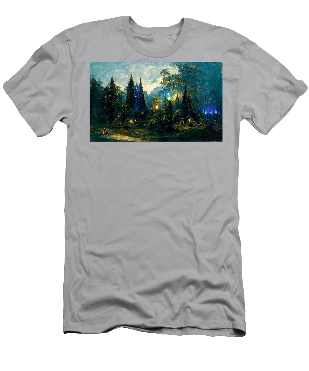 Fairy T-Shirt featuring the painting Walking into the forest of Elves, 03 by AM FineArtPrints