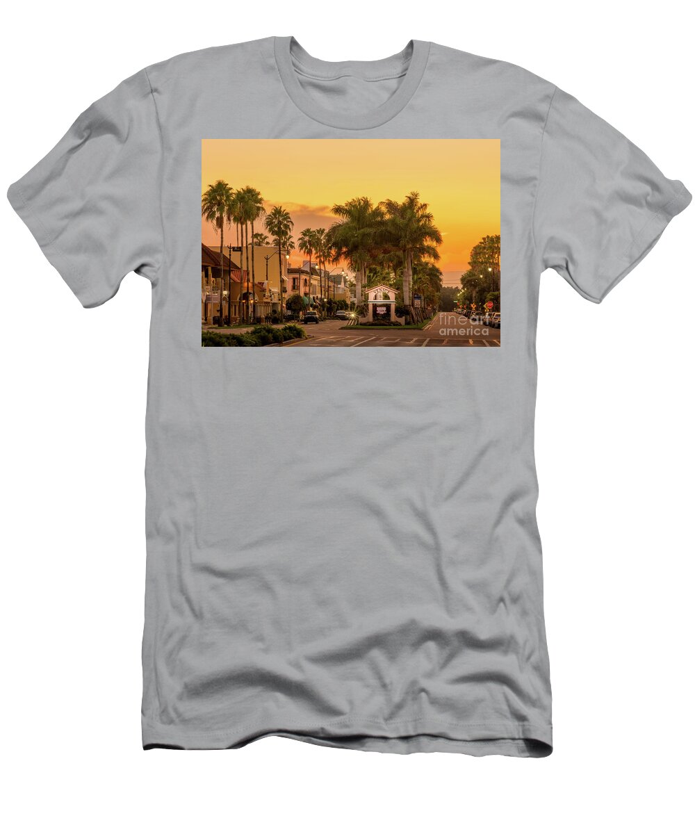Gulf Coast T-Shirt featuring the photograph Warm Sunset in Historic Venice, Florida by Liesl Walsh