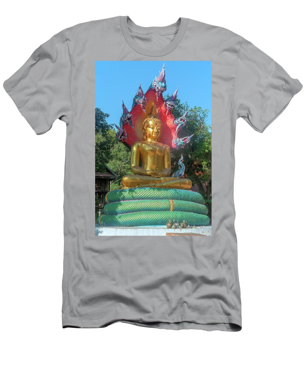 Scenic T-Shirt featuring the photograph Wat Burapa Buddha Image on Naga Throne DTHU1397 by Gerry Gantt