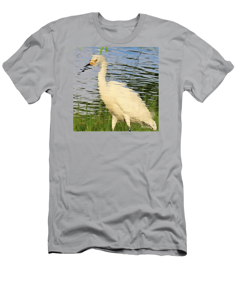 Snowy Egret T-Shirt featuring the photograph Water reflection of a snowy egret by Joanne Carey