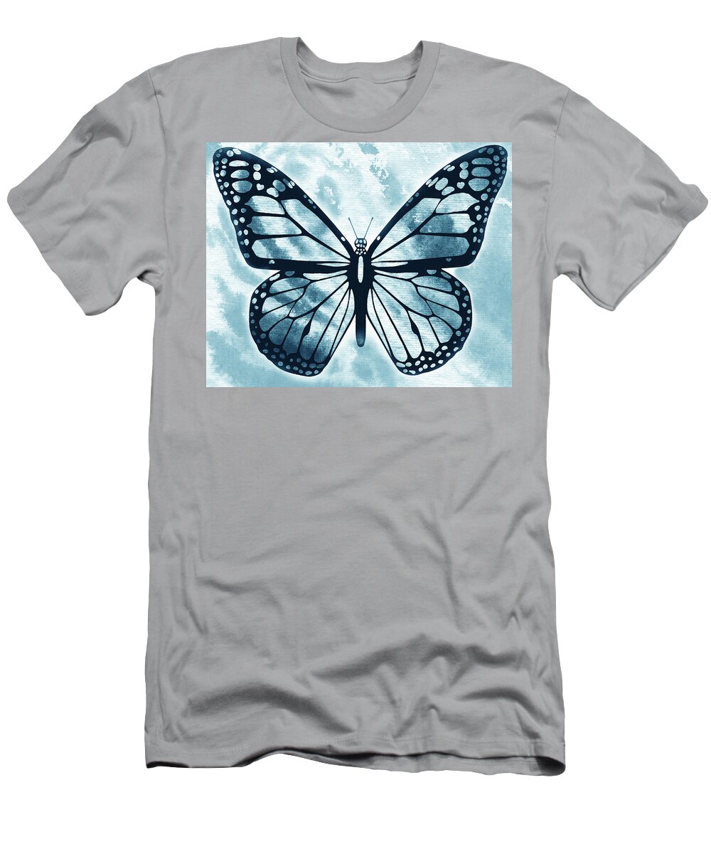 Butterflies T-Shirt featuring the painting Watercolor Butterfly In Teal Blue Sky VII by Irina Sztukowski