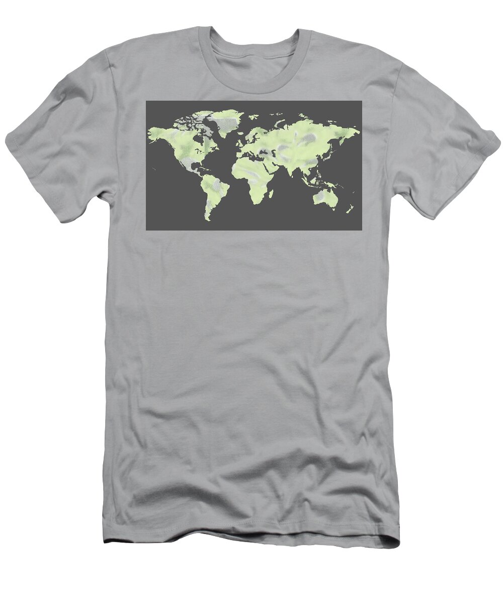 World Map T-Shirt featuring the painting Watercolor Map Of The World On Gray Background by Irina Sztukowski