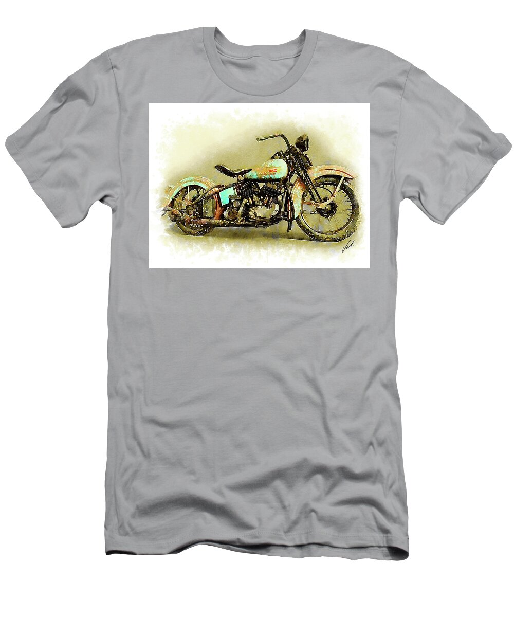 Art T-Shirt featuring the painting Watercolor Vintage Harley-Davidson by Vart. by Vart
