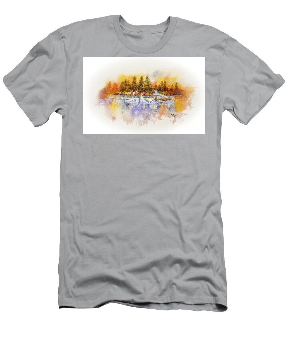 Waterfall T-Shirt featuring the painting Watercolor Waterfall by Shirley Dutchkowski