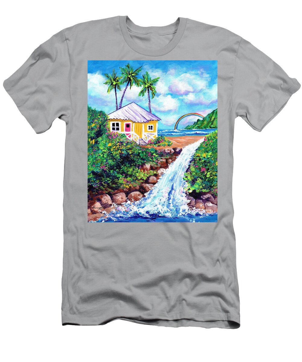 Beach Cottage T-Shirt featuring the painting Waterfall Cottage by Marionette Taboniar