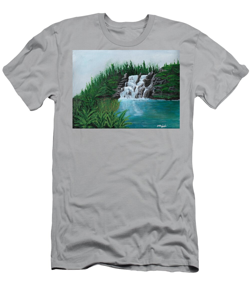 Waterfall T-Shirt featuring the painting Waterfall On Ridge by David Bigelow