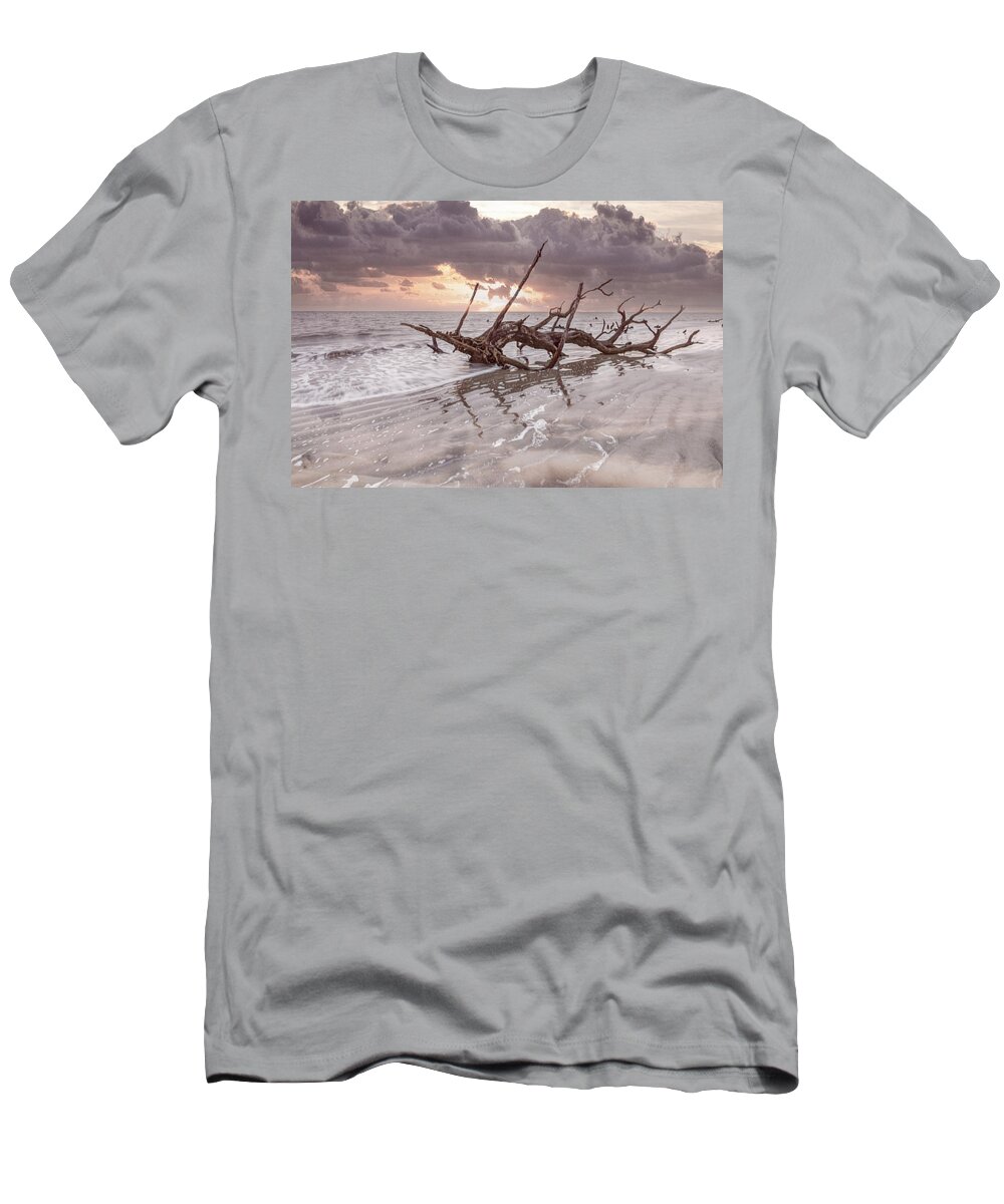 Tree T-Shirt featuring the photograph Waves at Sunrise Jekyll Island Beach by Debra and Dave Vanderlaan