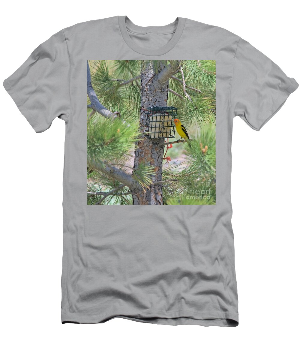 Tanager T-Shirt featuring the photograph Western Tanager Feeding by Kae Cheatham