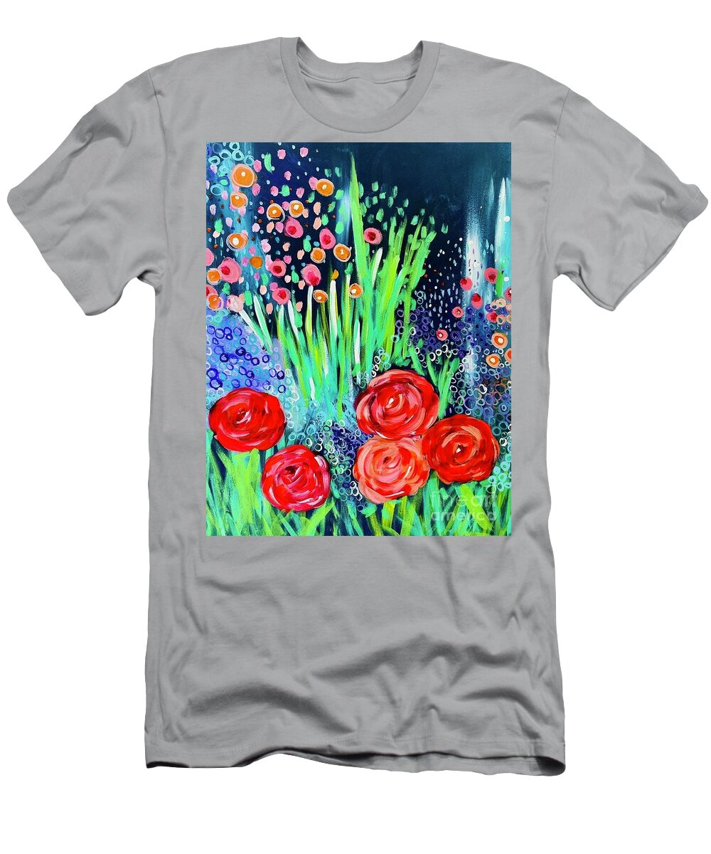 Flowers T-Shirt featuring the painting where the Wild Things Grow by Melinda Etzold