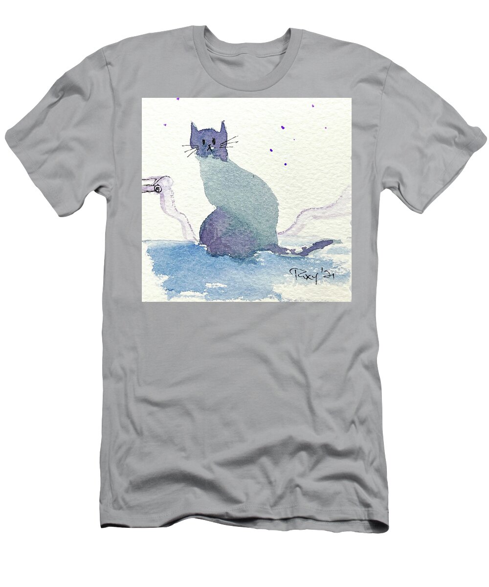 Whimsical Cat T-Shirt featuring the painting Whimsy Kitty 20 by Roxy Rich
