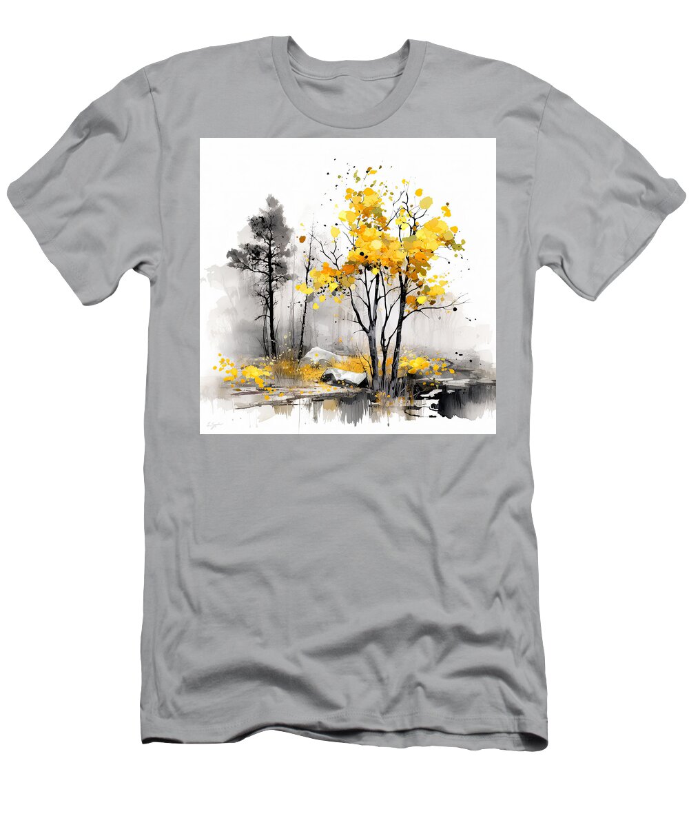 Yellow T-Shirt featuring the painting White Gray and Yellow Art by Lourry Legarde