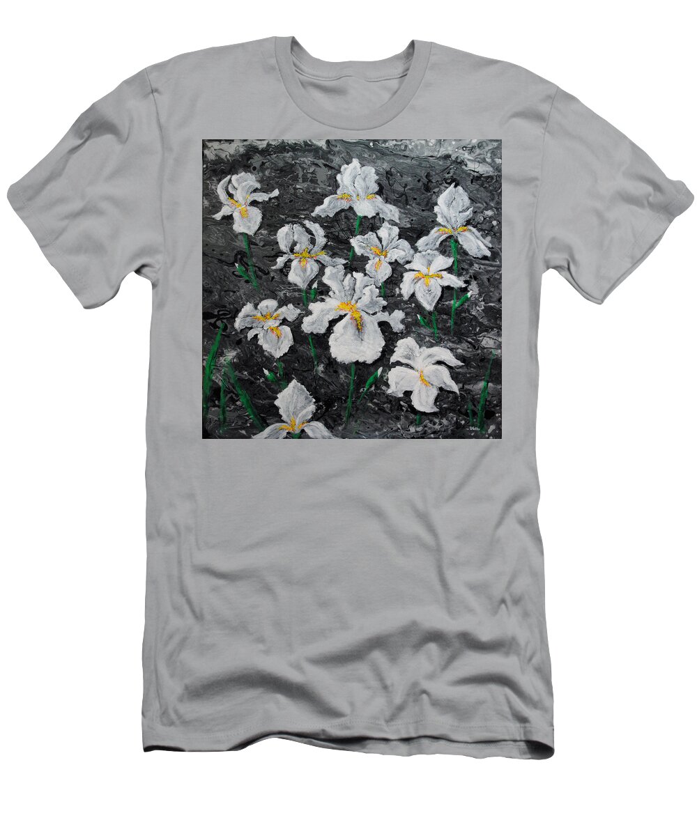 Floral T-Shirt featuring the painting White Irises by Vallee Johnson