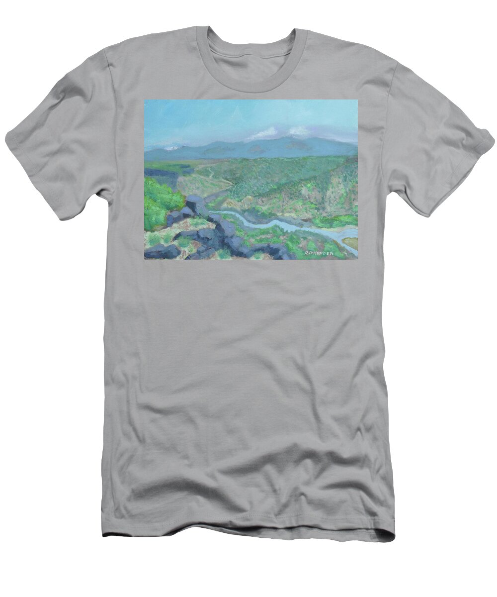 Los Alamos National Laboratory T-Shirt featuring the painting White Rock Overlook by Robert P Hedden