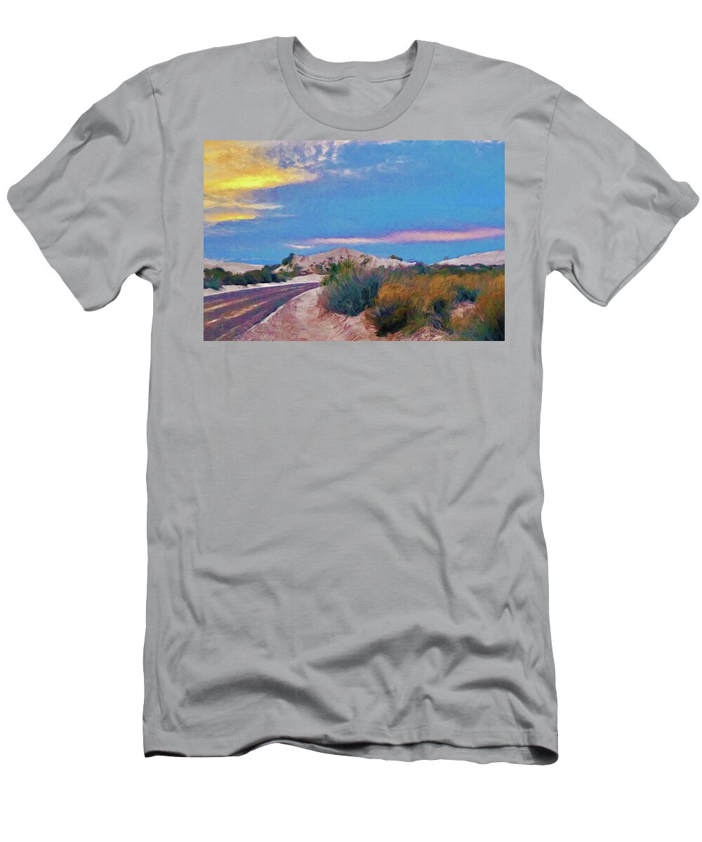 White Sands T-Shirt featuring the digital art White Sands New Mexico at Dusk Painting by Tatiana Travelways