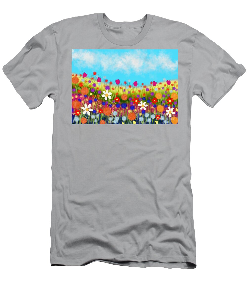 Wild Flowers Prints T-Shirt featuring the digital art Wild flowers by Elaine Hayward