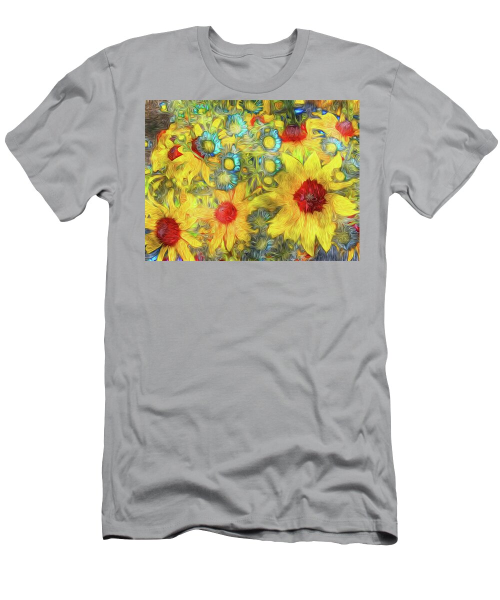 Colorful T-Shirt featuring the mixed media Wild Wildflowers Colorful Botanical Art by Shelli Fitzpatrick