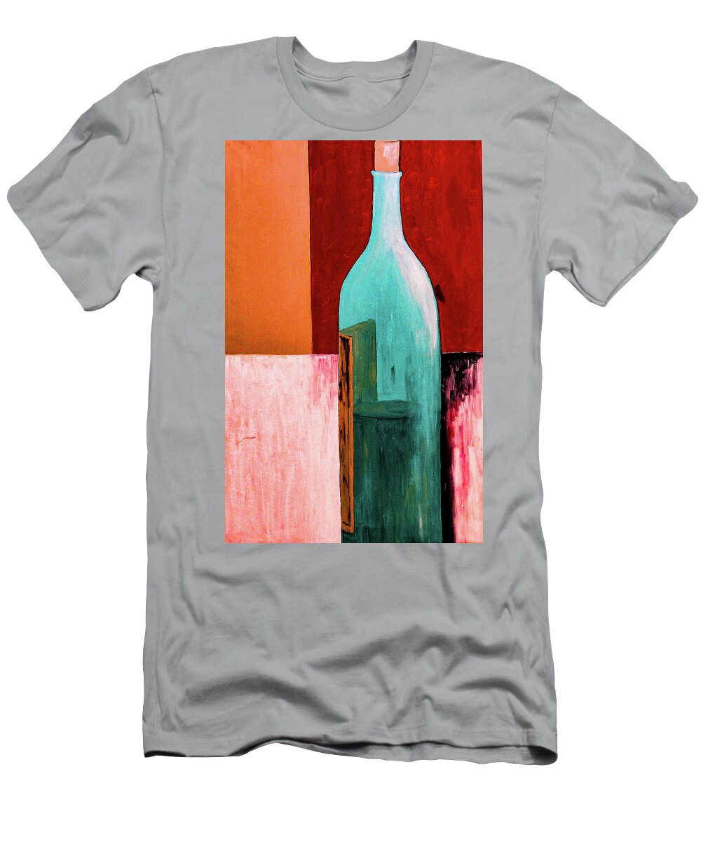 Wine T-Shirt featuring the painting Wine Bottle by Ted Clifton