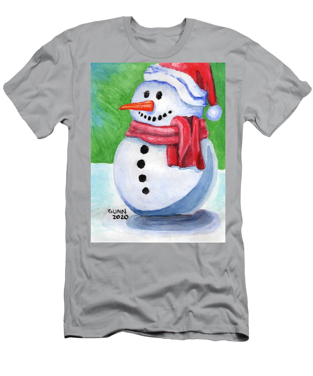 Winter T-Shirt featuring the painting Winter Snowman by Katrina Gunn