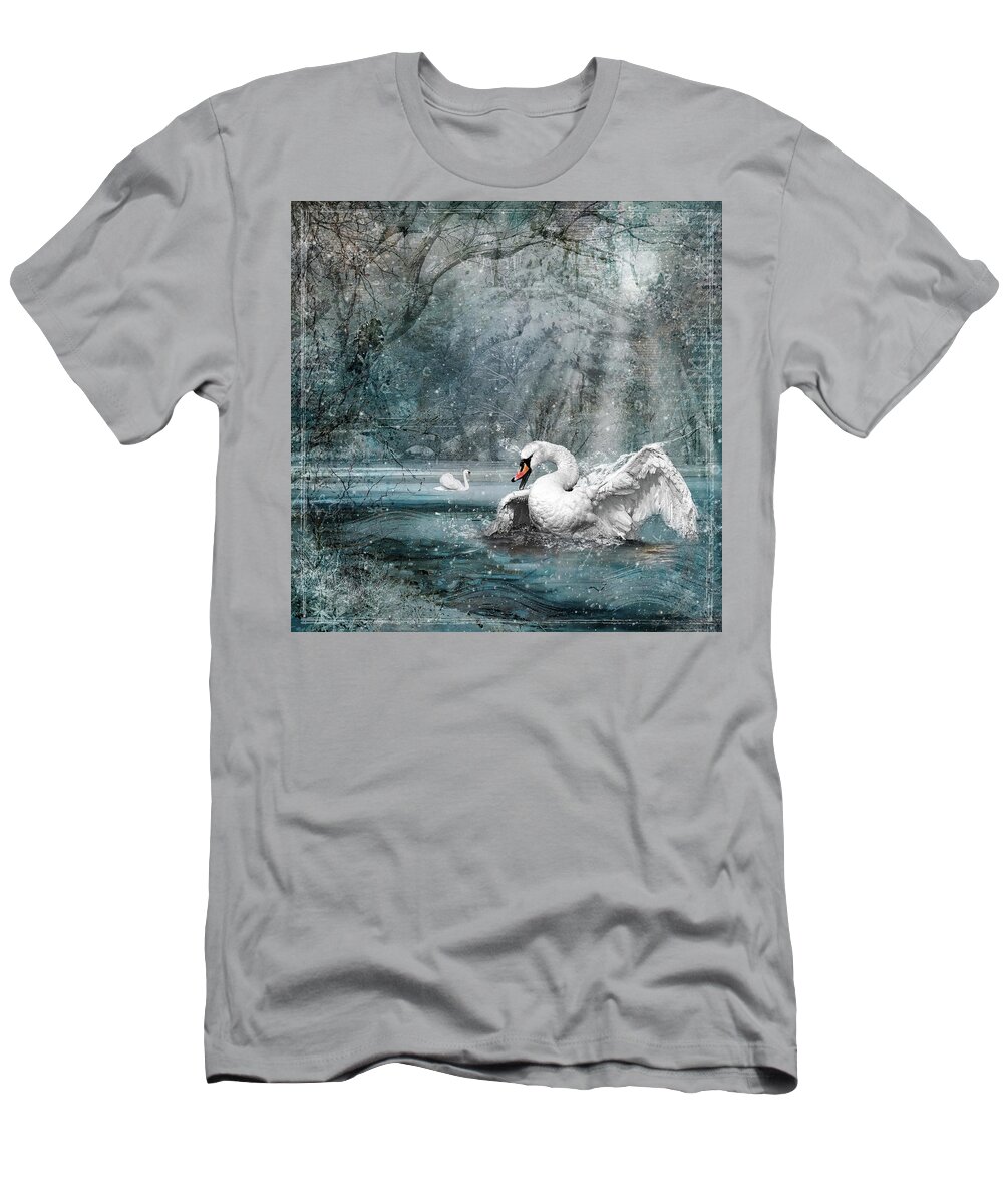 Bird T-Shirt featuring the digital art Winter Swan by Barbara Mierau-Klein