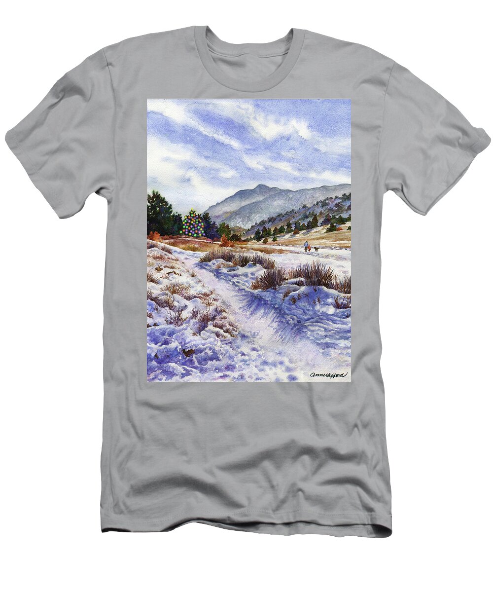 Snow Scene Christmas Card Painting T-Shirt featuring the painting Winter Wonderland Christmas Card by Anne Gifford